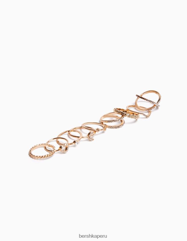 oro Bershka mujer juego de 9 anillos finos de pedrería 806J6B2497