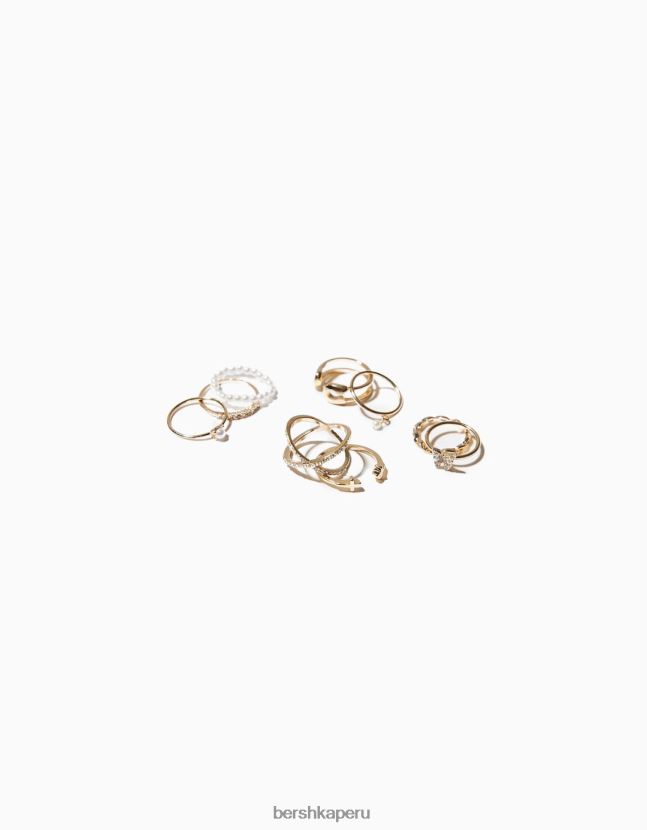oro Bershka mujer juego de 9 anillos mariposa y cruz 806J6B2475