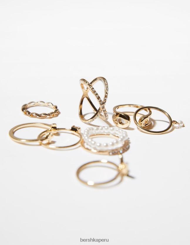 oro Bershka mujer juego de 9 anillos mariposa y cruz 806J6B2475