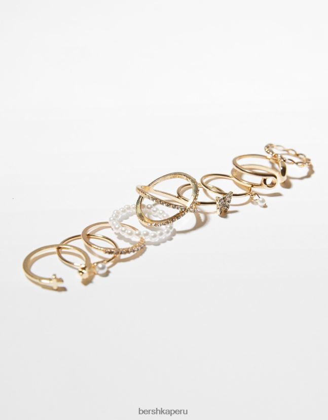 oro Bershka mujer juego de 9 anillos mariposa y cruz 806J6B2475