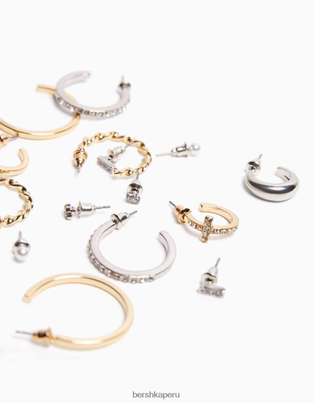 oro Bershka mujer juego de 9 aretes de aro con diamantes de imitación 806J6B2473