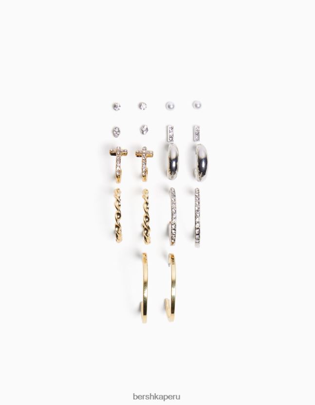 oro Bershka mujer juego de 9 aretes de aro con diamantes de imitación 806J6B2473