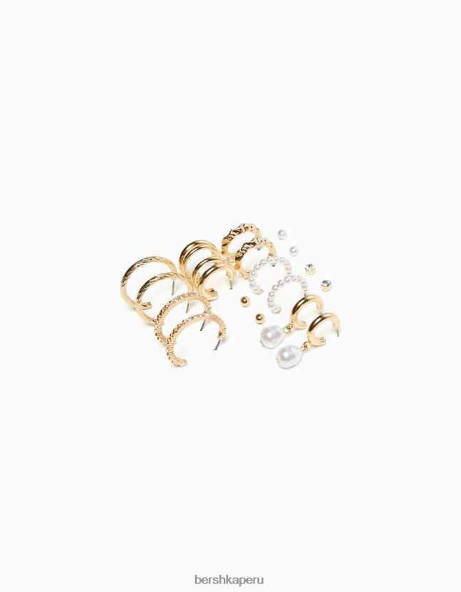 oro Bershka mujer juego de 9 pendientes de aro con diamantes de imitación y perlas de imitación 806J6B2470