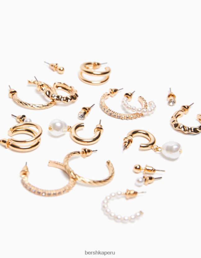 oro Bershka mujer juego de 9 pendientes de aro con diamantes de imitación y perlas de imitación 806J6B2470