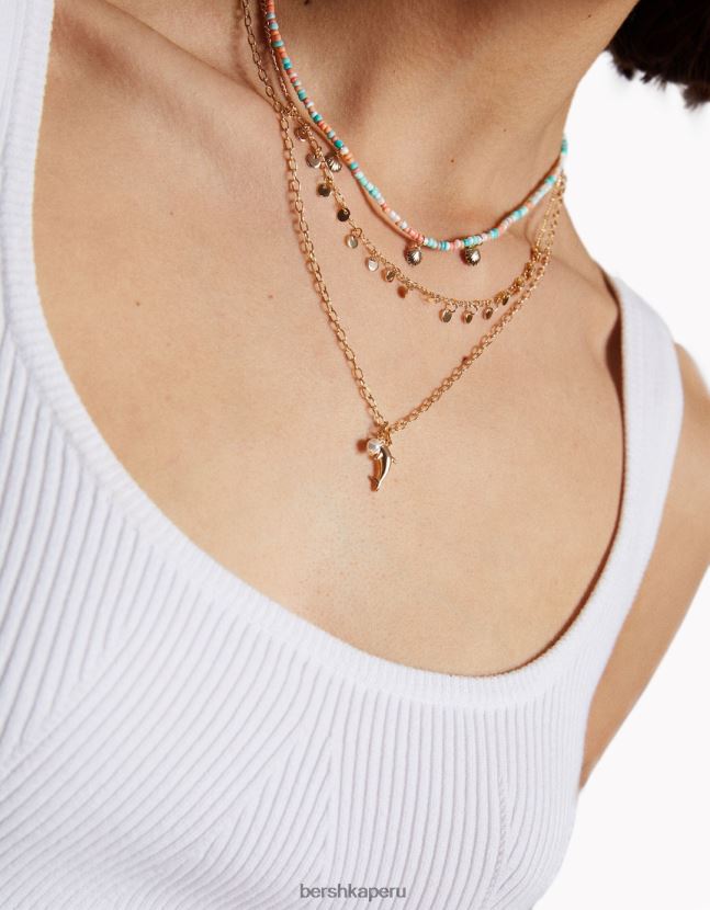 oro Bershka mujer pack de 3 collares de dijes y cuentas 806J6B2520
