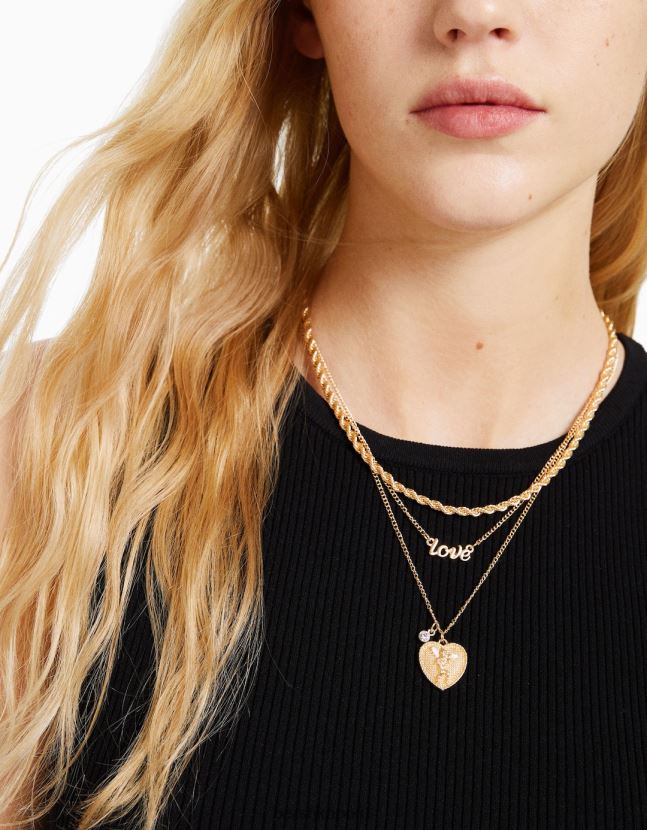 oro Bershka mujer pack de 4 collares con tema de amor 806J6B2449