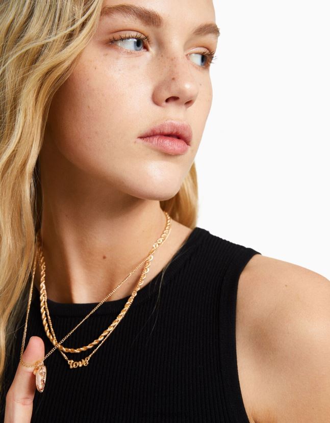 oro Bershka mujer pack de 4 collares con tema de amor 806J6B2449