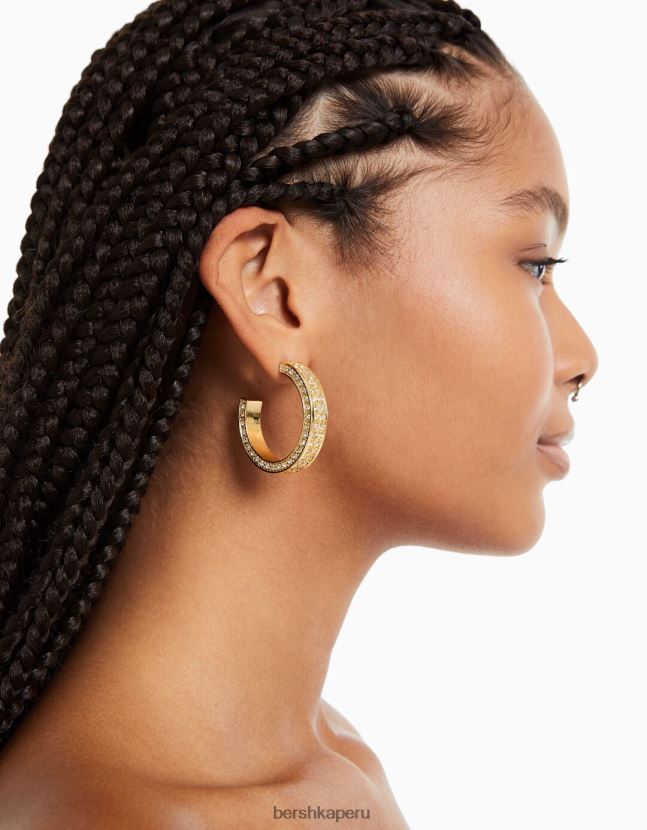 oro Bershka mujer pendientes de aro con diamantes de imitación 806J6B2503