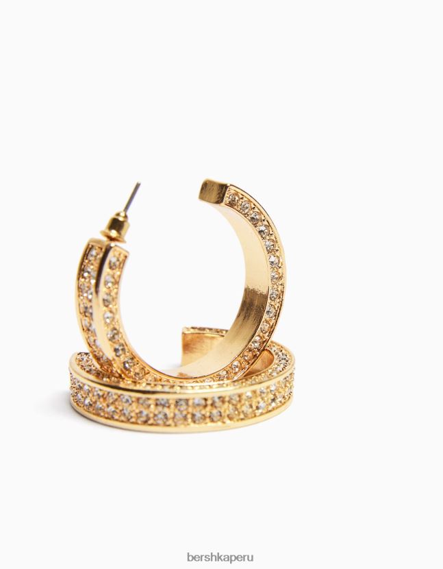 oro Bershka mujer pendientes de aro con diamantes de imitación 806J6B2503