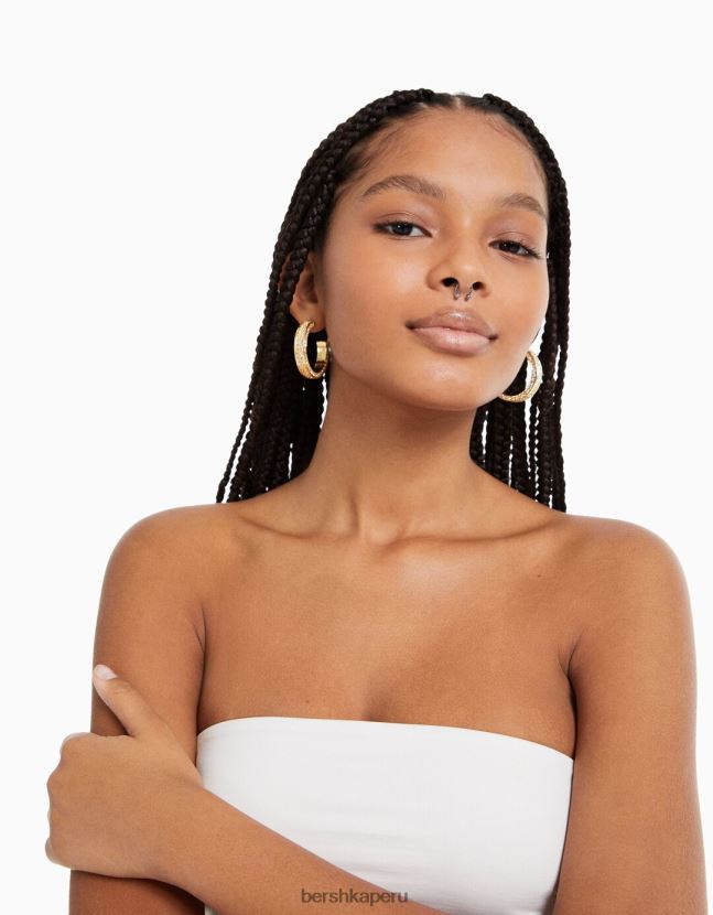 oro Bershka mujer pendientes de aro con diamantes de imitación 806J6B2503