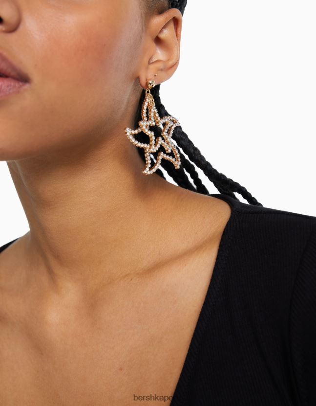 oro Bershka mujer pendientes de estrella de diamantes de imitación 806J6B2465