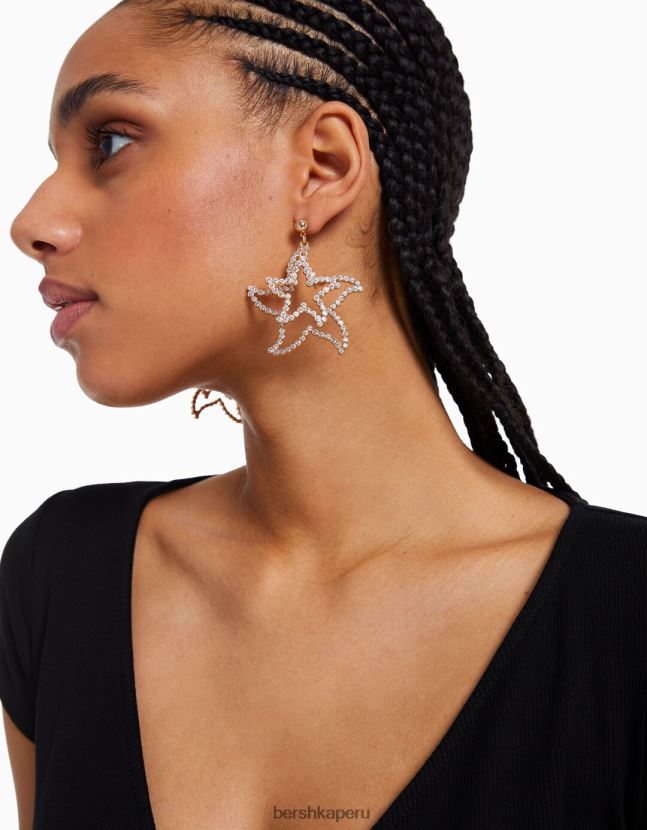 oro Bershka mujer pendientes de estrella de diamantes de imitación 806J6B2465