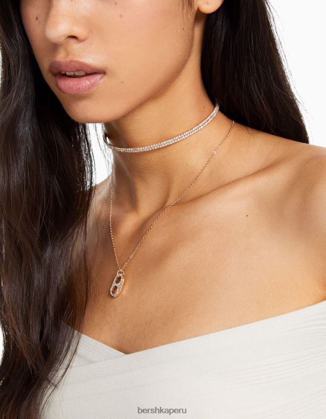 oro Bershka mujer set de 2 gargantillas y collares de cadena con detalle de charm 806J6B2489