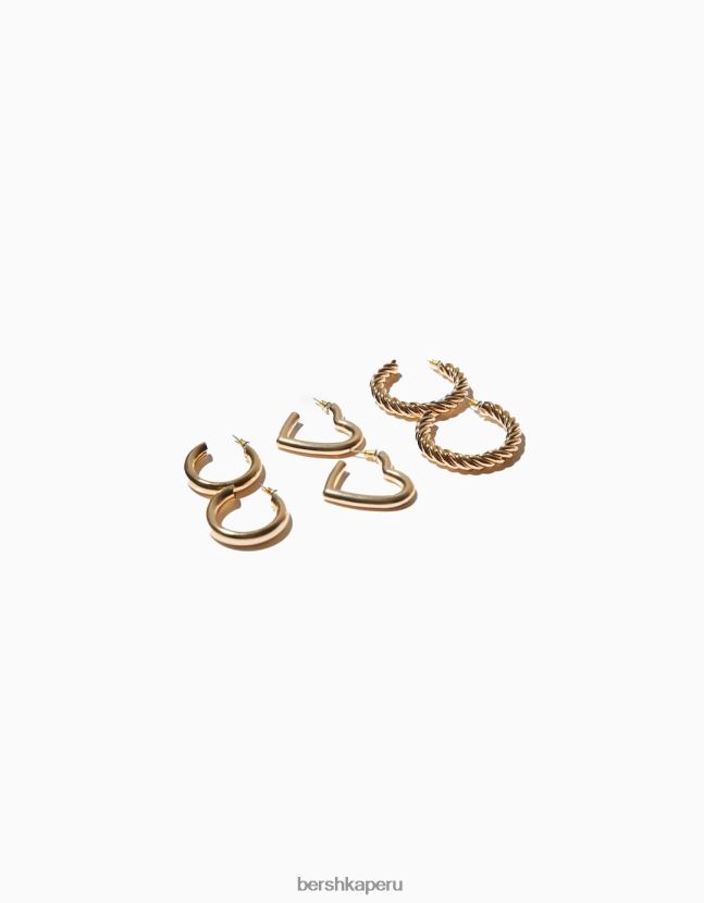 oro Bershka mujer set de 3 pares de aretes de aro grueso y corazón 806J6B2457
