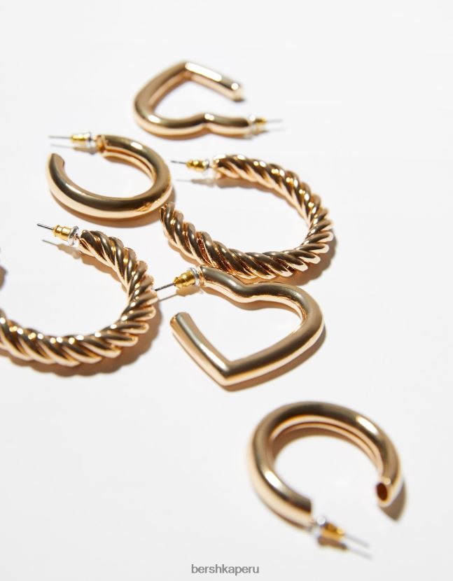 oro Bershka mujer set de 3 pares de aretes de aro grueso y corazón 806J6B2457
