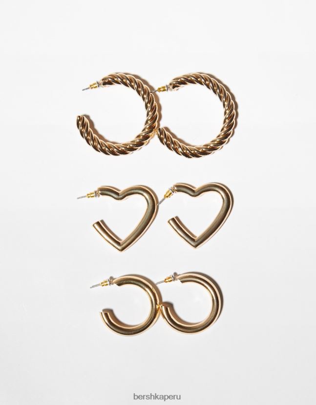 oro Bershka mujer set de 3 pares de aretes de aro grueso y corazón 806J6B2457