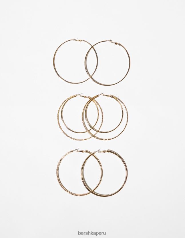 oro Bershka mujer set de 3 pares de pendientes de aro maxi efecto dorado 806J6B2510