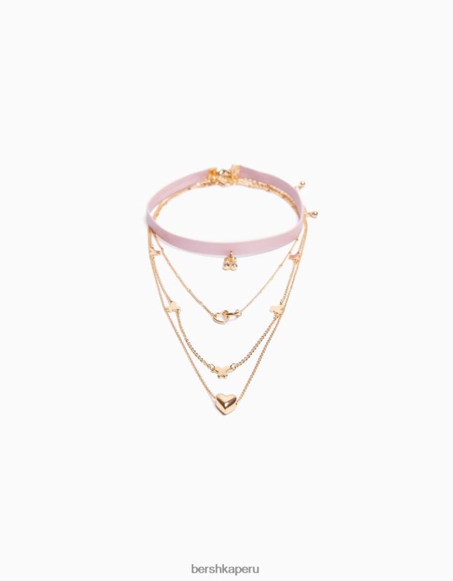 oro Bershka mujer set de 4 gargantillas con detalle de corazón y mariposa 806J6B2445