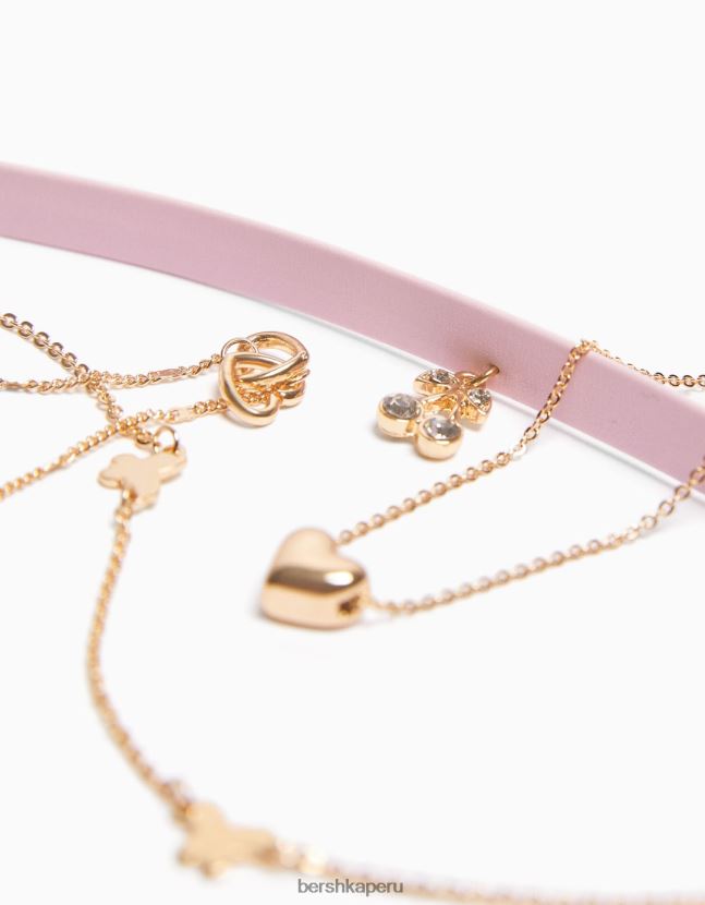 oro Bershka mujer set de 4 gargantillas con detalle de corazón y mariposa 806J6B2445