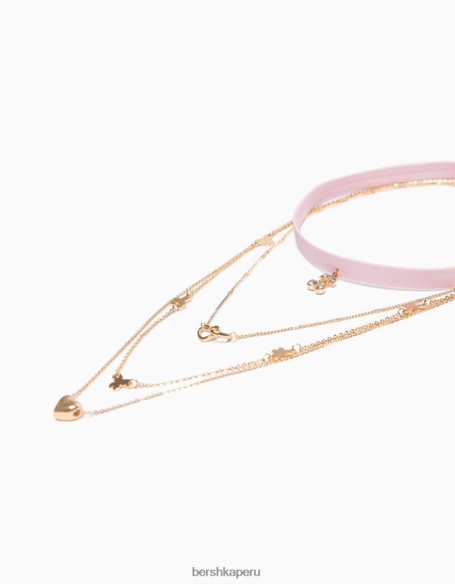 oro Bershka mujer set de 4 gargantillas con detalle de corazón y mariposa 806J6B2445