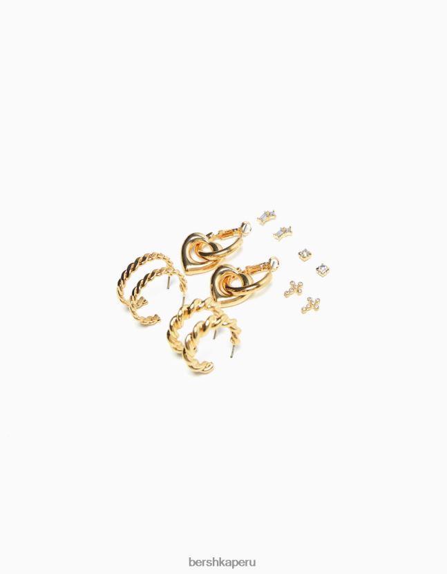 oro Bershka mujer set de 6 aretes de aro trenzado con dije de corazón 806J6B2492