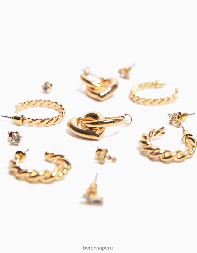 oro Bershka mujer set de 6 aretes de aro trenzado con dije de corazón 806J6B2492