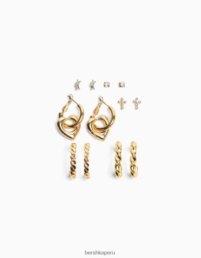 oro Bershka mujer set de 6 aretes de aro trenzado con dije de corazón 806J6B2492