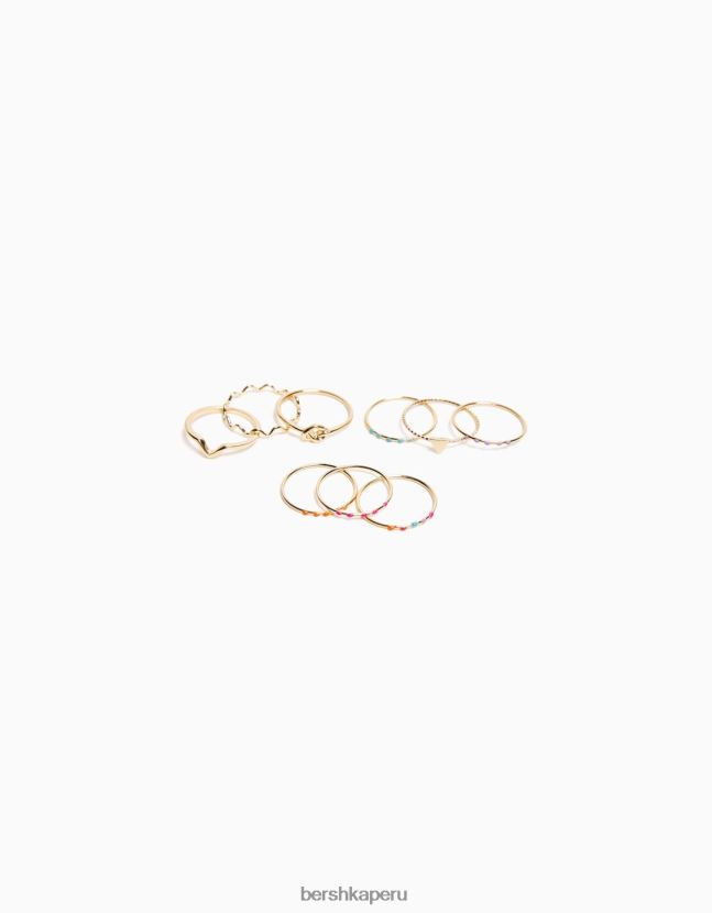 oro Bershka mujer set de 9 anillos de pedrería fina con cruz de esmalte 806J6B2482