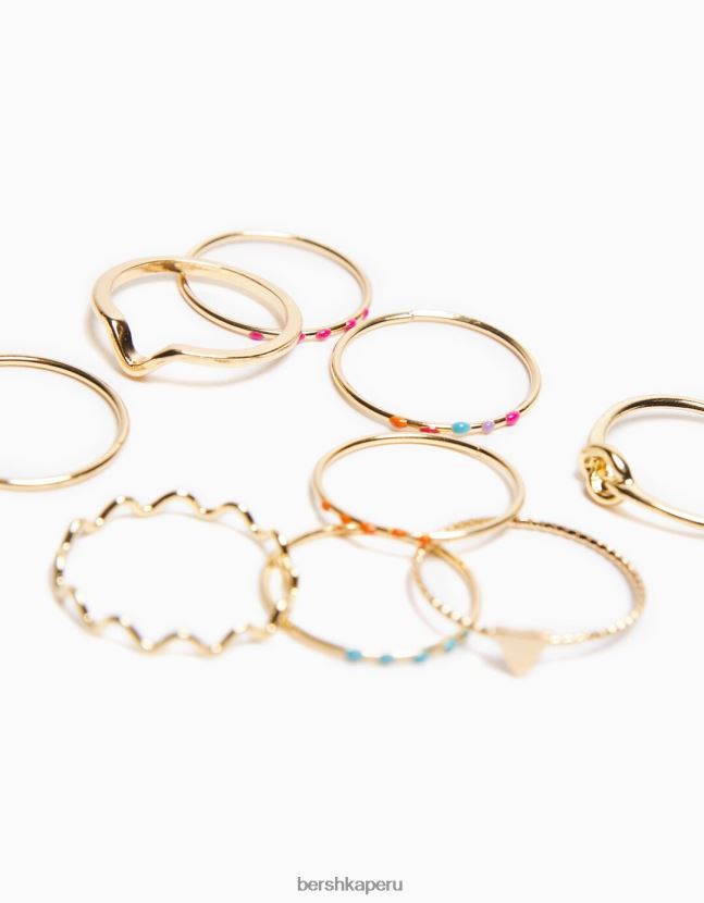 oro Bershka mujer set de 9 anillos de pedrería fina con cruz de esmalte 806J6B2482
