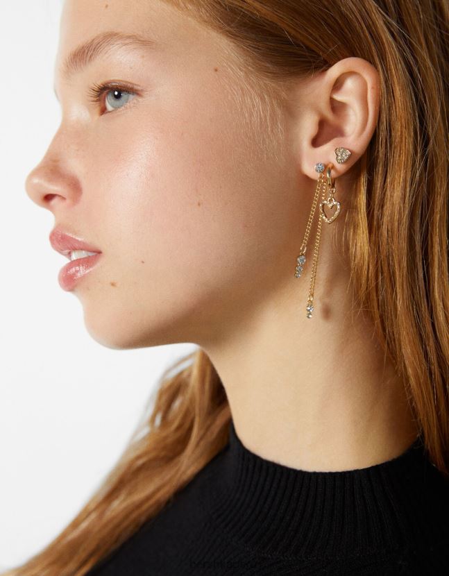 oro Bershka mujer set de 9 pendientes colgantes y enjoyados 806J6B2505