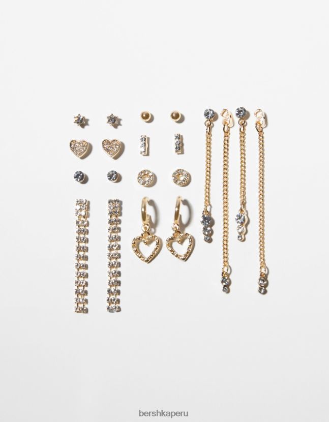 oro Bershka mujer set de 9 pendientes colgantes y enjoyados 806J6B2505