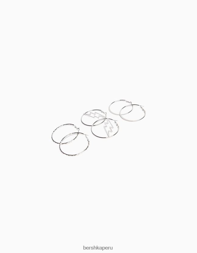 plata Bershka mujer Pack de 3 pendientes de aro 806J6B2484