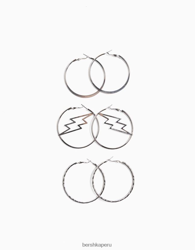 plata Bershka mujer Pack de 3 pendientes de aro 806J6B2484