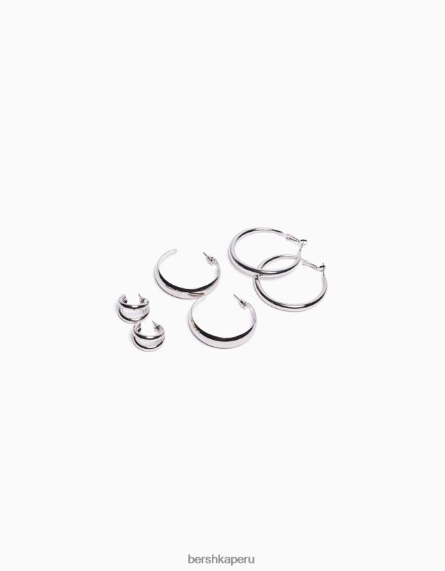 plata Bershka mujer Pack de 3 pendientes de aro 806J6B2526