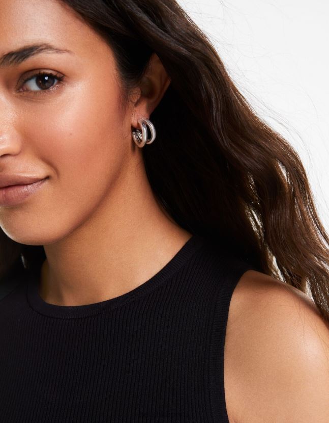 plata Bershka mujer Pack de 3 pendientes de aro 806J6B2526