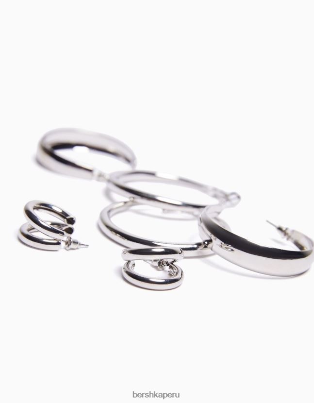 plata Bershka mujer Pack de 3 pendientes de aro 806J6B2526
