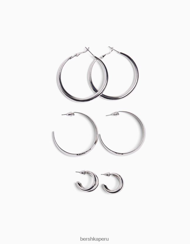 plata Bershka mujer Pack de 3 pendientes de aro 806J6B2526