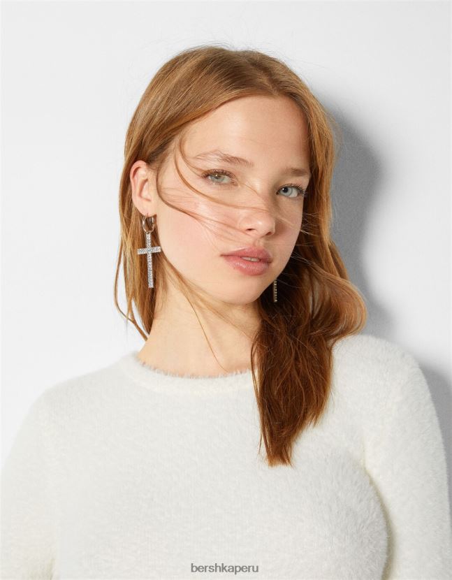 plata Bershka mujer aretes con cruz de pedrería 806J6B2441