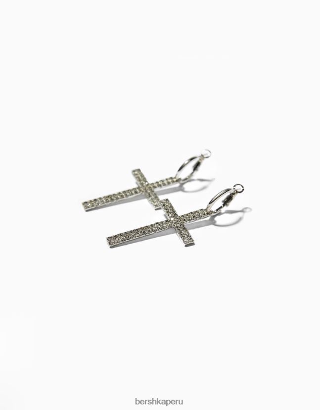 plata Bershka mujer aretes con cruz de pedrería 806J6B2441