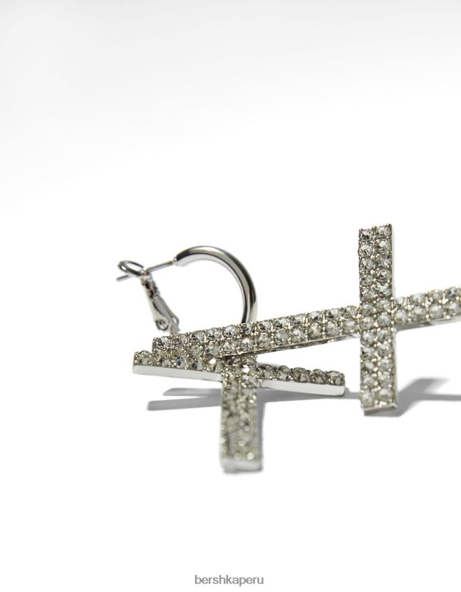 plata Bershka mujer aretes con cruz de pedrería 806J6B2441