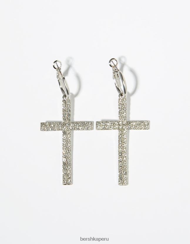 plata Bershka mujer aretes con cruz de pedrería 806J6B2441