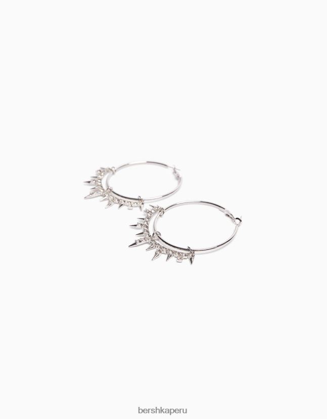 plata Bershka mujer aretes de aro con punta de strass 806J6B2459