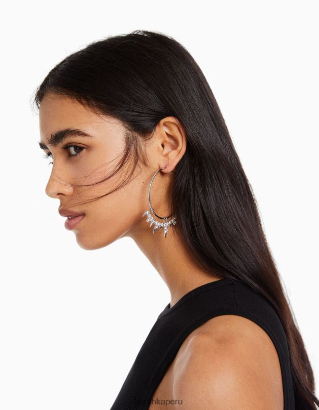 plata Bershka mujer aretes de aro con punta de strass 806J6B2459