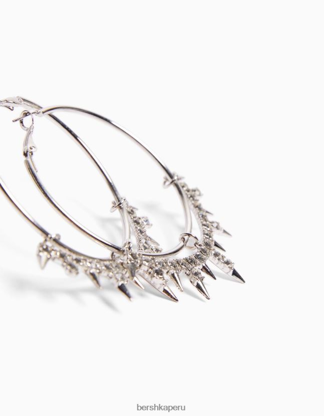 plata Bershka mujer aretes de aro con punta de strass 806J6B2459