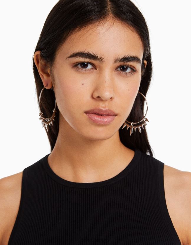 plata Bershka mujer aretes de aro con punta de strass 806J6B2459