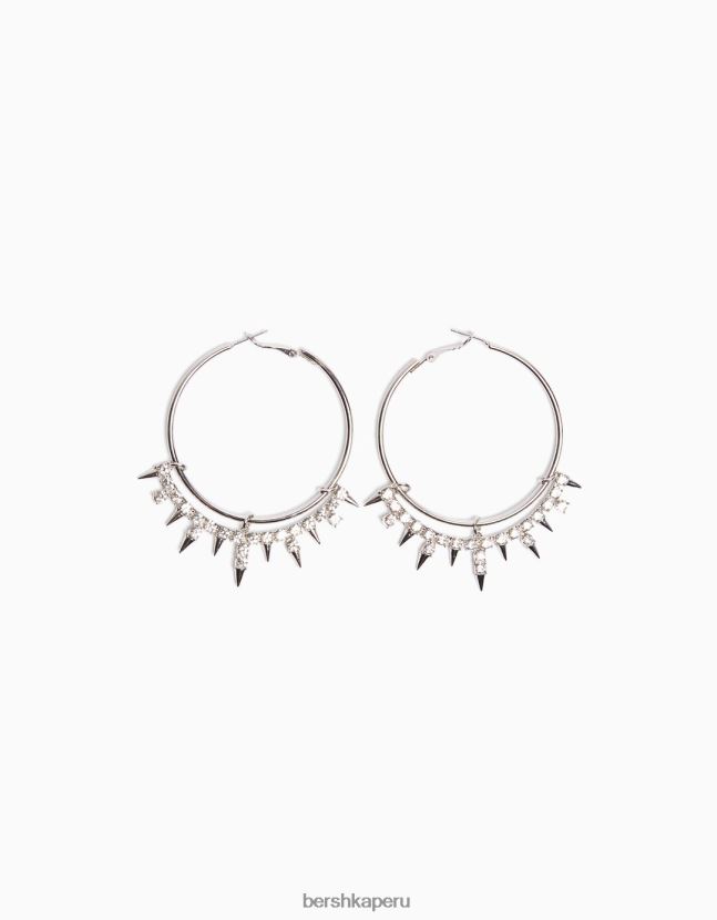 plata Bershka mujer aretes de aro con punta de strass 806J6B2459