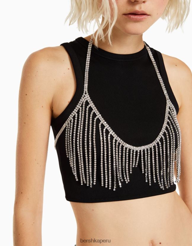plata Bershka mujer bralette con cascada de diamantes de imitación 806J6B1863