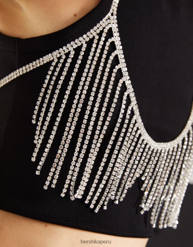 plata Bershka mujer bralette con cascada de diamantes de imitación 806J6B1863