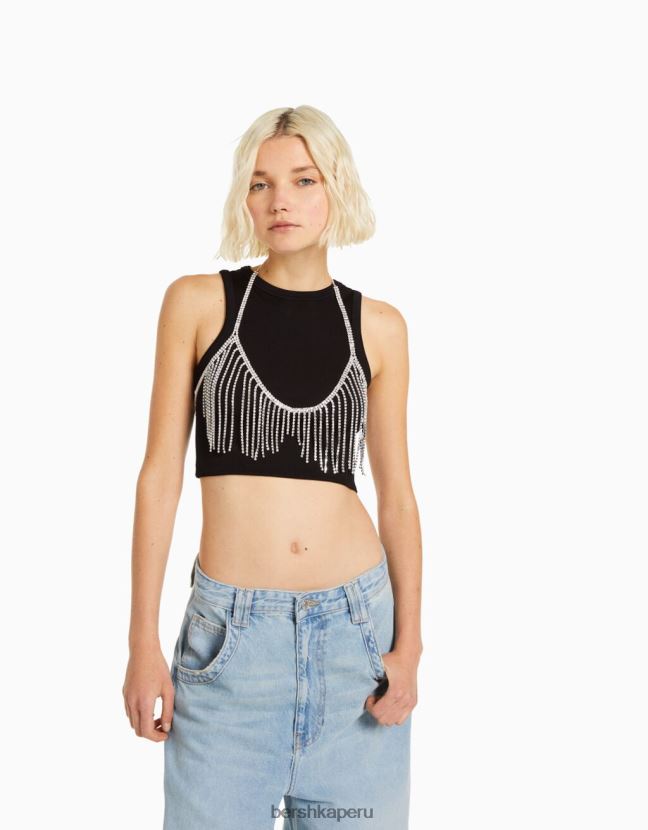 plata Bershka mujer bralette con cascada de diamantes de imitación 806J6B1863