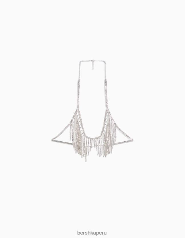 plata Bershka mujer bralette con cascada de diamantes de imitación 806J6B1863